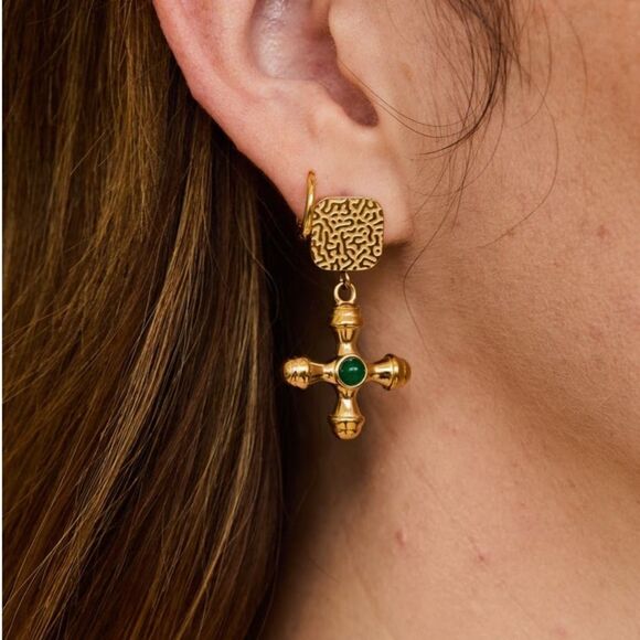 Italian vintage cross earrings #824 - Picture 3 of 7